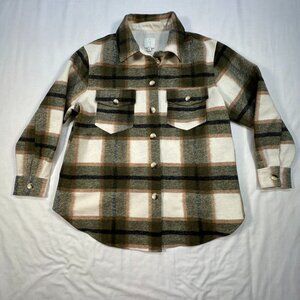 Joie Shacket Womens 1X Green Plaid Lumberjack Side Pockets Outdoors Cozy